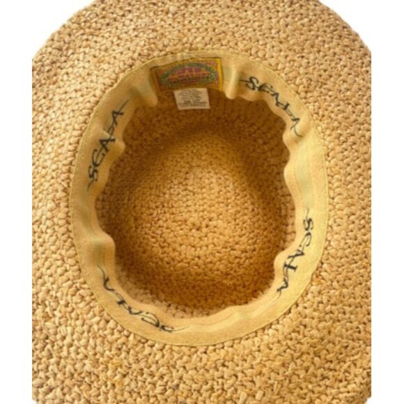 SCALA Wide Brim Straw Raffia Safari Hat S/M Unisex Palm Trees Pineapple Hat - Picture 14 of 15